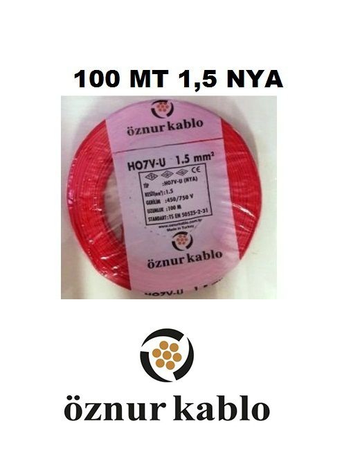ÖZNUR 1,5 MM NYA KABLO 100 METRE TSE Lİ TAM BAKIR