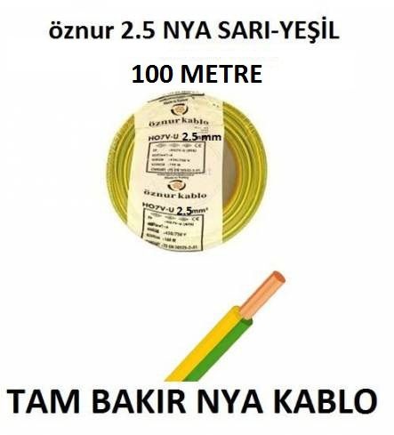 SARI YEŞİL ÖZNUR 2,5 MM NYA KABLO TSE Lİ ÖZNUR KABLO 100 MT
