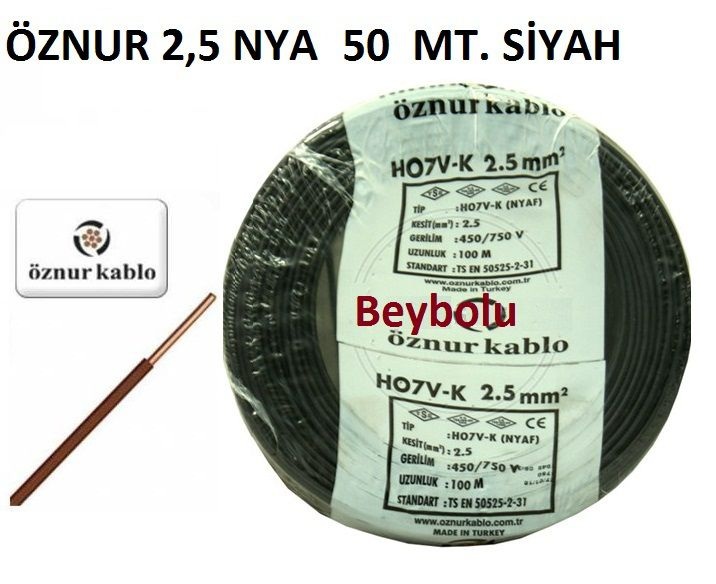 ÖZNUR 2,5 MM NYA KABLO TSE Lİ KABLO 50 Metre SİYAH RENK