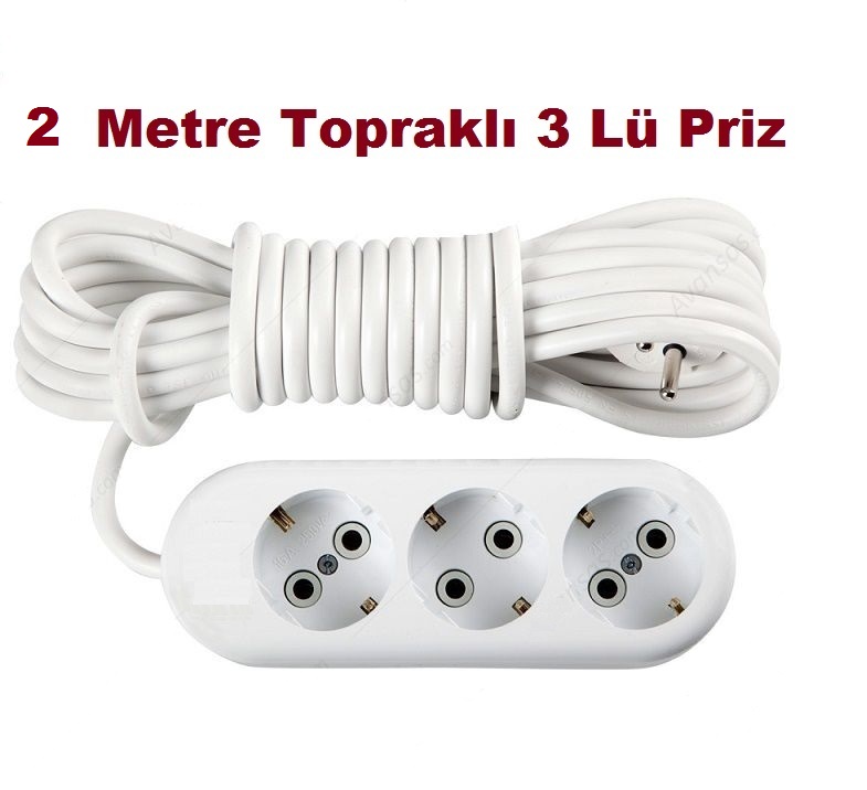 2 Metre Üçlü Priz 3 Lü Topraklı Grup Priz 2 MT. Seyyar 3LÜ Priz