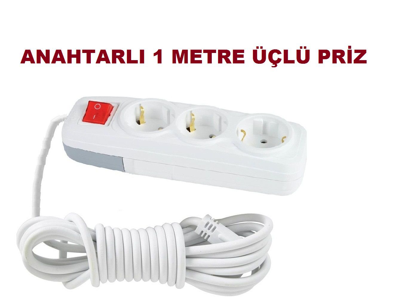 ANAHTARLI ÜÇLÜ PRİZ 1 METRE , 3 LÜ TOPRAKLI GRUP PRİZ 1 METRE KABLOLU GRUP PRİZ