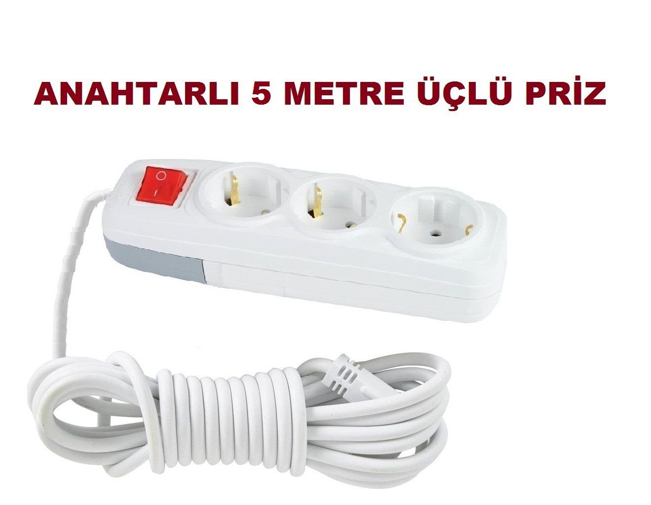 GRUP PRİZ ANAHTARLI 3 LÜ TOPRAKLI 5 METRE , GRUP PRİZ 3 LÜ , 5 METRE KABLOLU