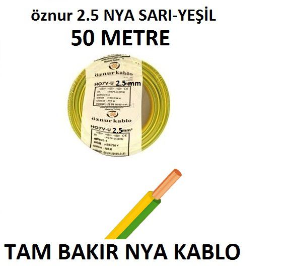 ÖZNUR 2,5 MM NYA KABLO TSE Lİ ÖZNUR KABLO 50 MT 100 DE 100 TAM BAKIR