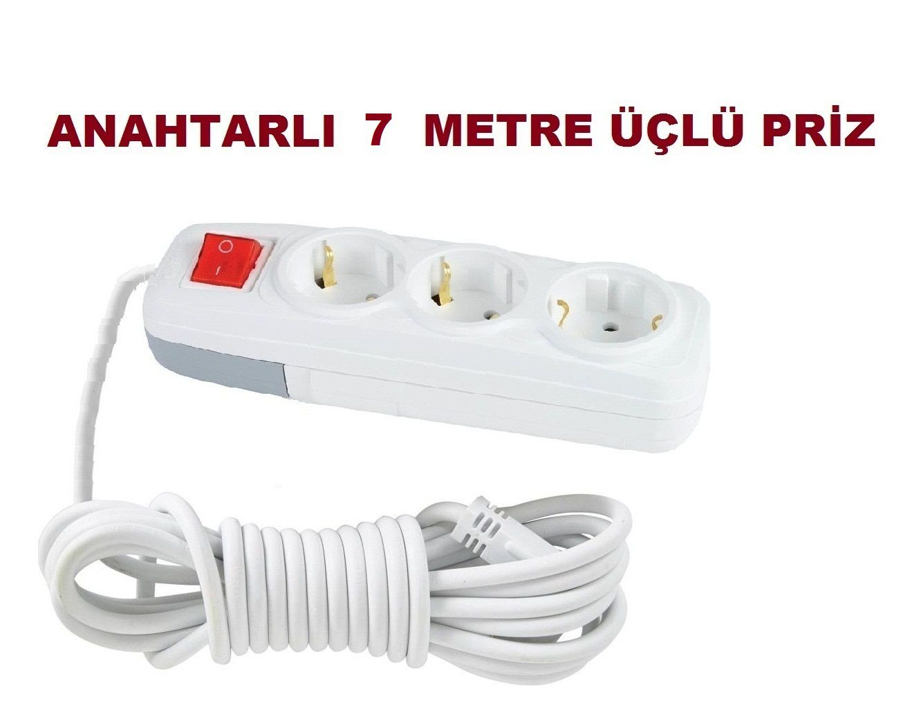 DÜĞMELİ PRİZ 7 METRE , TOPRAKLI 7 METRE , GRUP PRİZ 3 LÜ , ANAHTARLI KABLOLU TOPRAKLI FİŞLİ KABLOLU