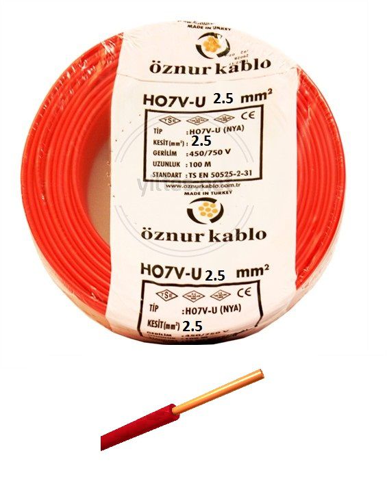 ÖZNUR 2,5 MM NYA KIRMIZI KABLO TSE Lİ ÖZNUR KABLO 100 MT 100 DE 100 TAM BAKIR