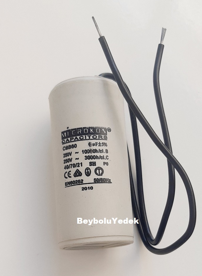 6 MF Kondansatör Kablolu , 6 mf 250 Volt AC  Motor Kapasitör