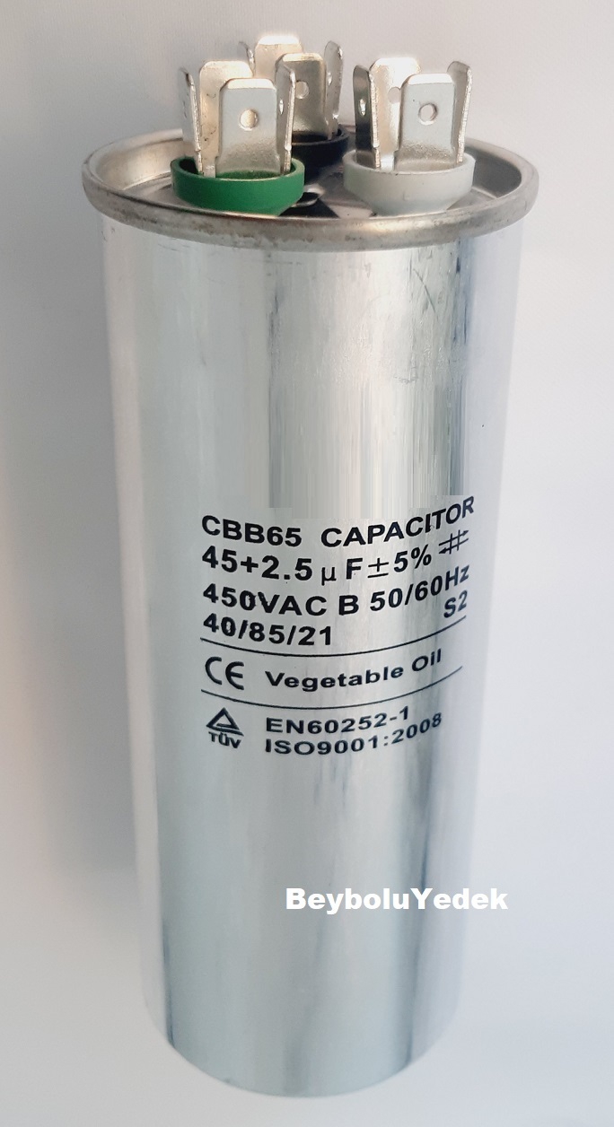45+2,5 uF Klima Kondansatör , 45+2,5 MF 450 V AC Klima Kondansatörü