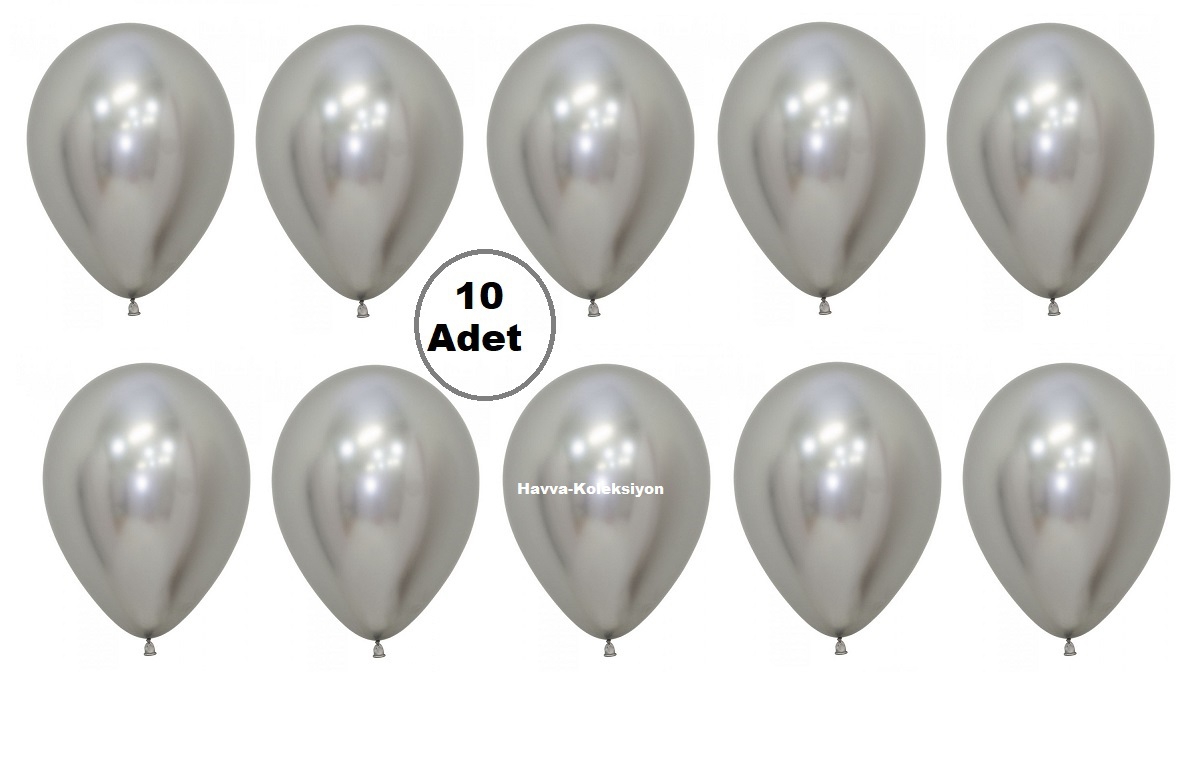9 iNÇ Gümüş Krom Balon Çelik Renk 10 Adet Orta Boy 25 CM Parti Süs Kutlama