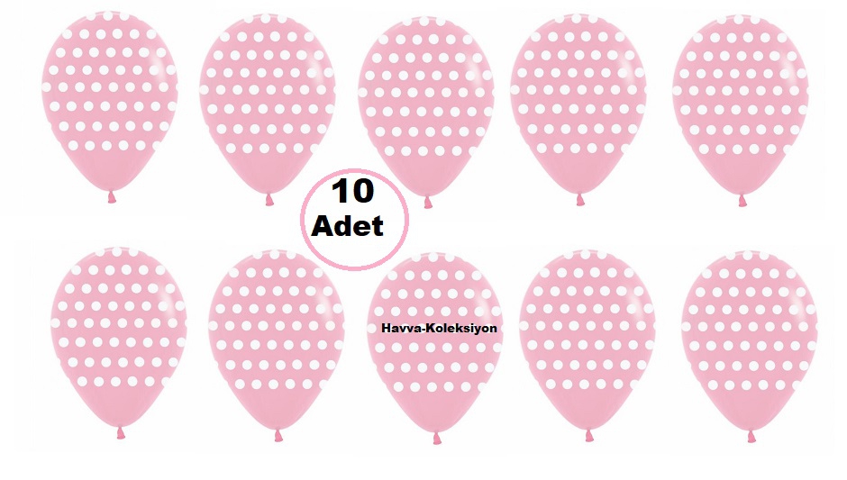 Pembe Beyaz Renk Puantiyeli 12 iNÇ Balon 10 Adet Boy 30 CM  Parti Süs Kutlama
