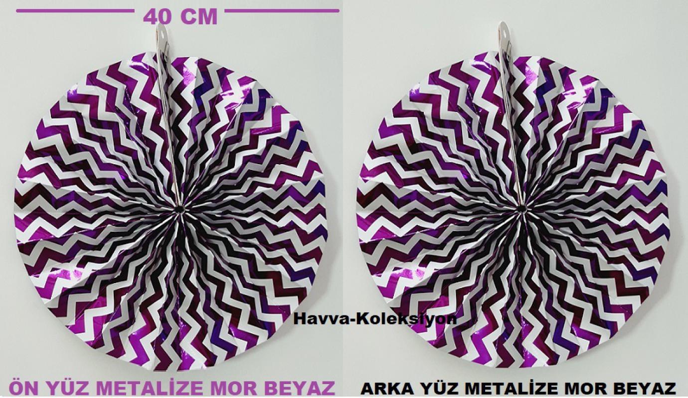40 cm Yelpaze Süs Metalize Mor Beyaz 2 Adet Doğum Günü Parti , Nişan , Düğün Kutlama Aksesuar