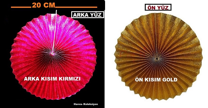Yelpaze Süs 20 Cm Gold - Kırmızı Metalik 2 Adet Doğum Günü Parti , Nişan , Düğün Kutlama Aksesuar