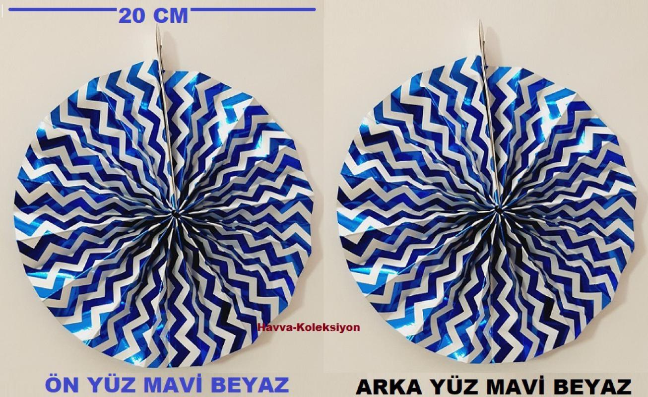 Yelpaze Süs Mavi Beyaz Metalize 20 cm 2 Adet Doğum Günü Parti , Nişan , Düğün Kutlama Aksesuar
