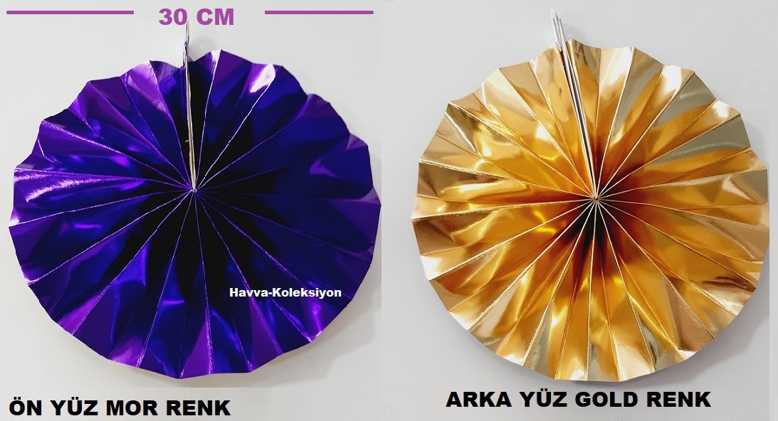 Yelpaze Tavan Süsü Mor - Gold 30 cm 2 Adet Doğum Günü Parti , Nişan , Düğün Kutlama Aksesuar