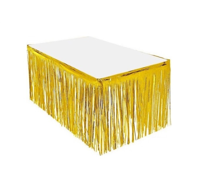 Metalize Masa Eteği Püskül Gold 3 Metre x 60 cm Işıltılı Masa Parti Süsü Doğum Günü Kutlama
