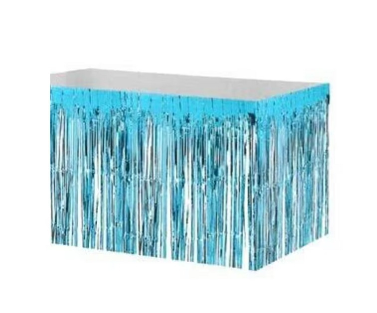 Metalize Mavi Masa Eteği Püskül 3 Metre x 60 cm Işıltılı Masa Parti Süsü Doğum Günü Kutlama