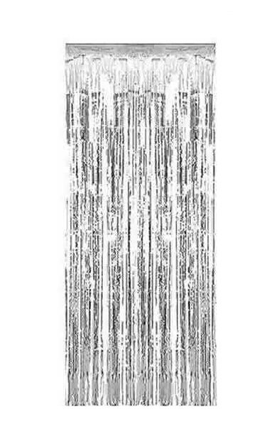 Gümüş Metalize Kapı Duvar Püskül 82 cm x 200 cm Işıltılı Kapı Parti Süsü Doğum Günü Kutlama
