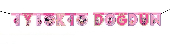 Minnie Mouse İyi Ki Doğdun Yazı 2 Metre Doğum Günü Parti Kutlama Flama Süs