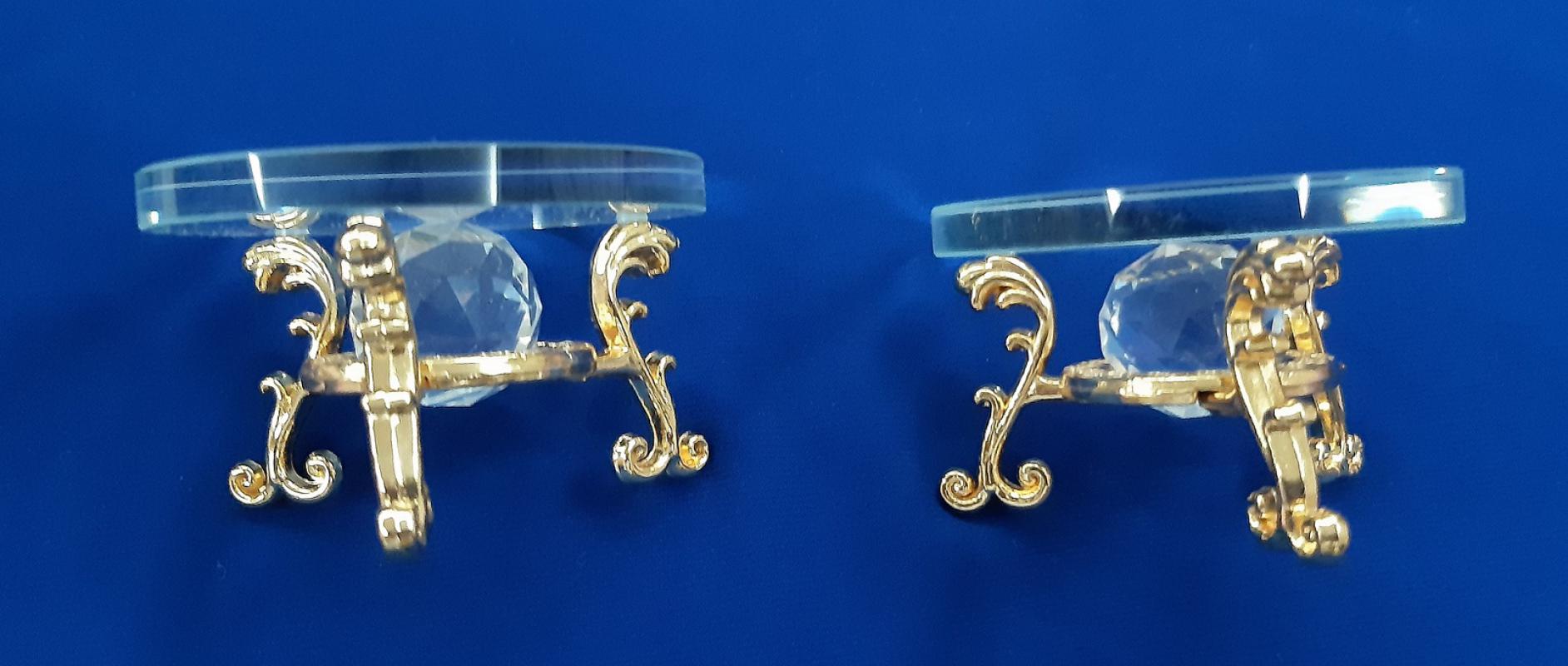 Söz Nişan Tepsi İçi Yüzük Standı Gold  Taşlı Camlı Tepsi Seti 6 CM 2 li Aksesuar