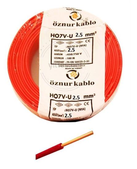 ÖZNUR 2,5 MM NYA KIRMIZI KABLO TSE Lİ ÖZNUR KABLO 100 MT 100 DE 100 TAM BAKIR