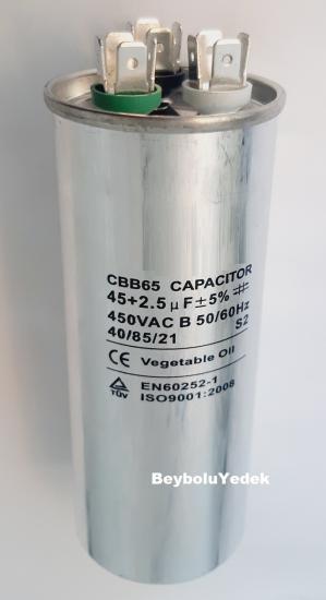 45+2,5 uF Klima Kondansatör , 45+2,5 MF 450 V AC Klima Kondansatörü