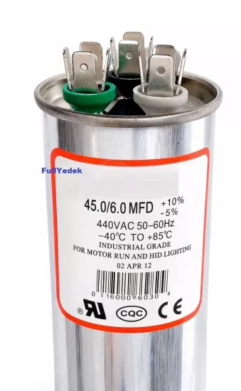 45+6 uF Klima Motor Kondansatör , Klima Kondansatörü 45+6 MF 450 VAC Kapasitör