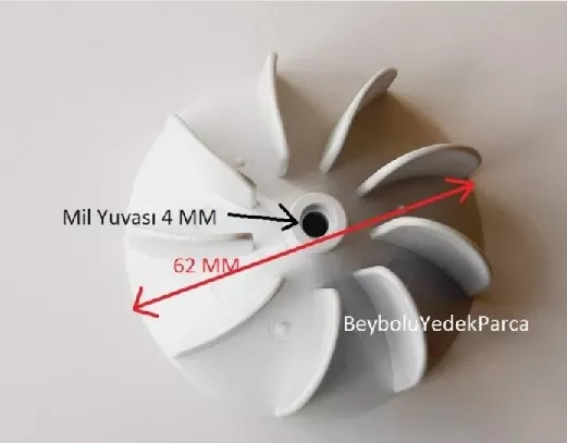 Saç Kurutma Pervanesi 9 Kanat Çap 62 MM Mil Yuvası 4 MM Pervane