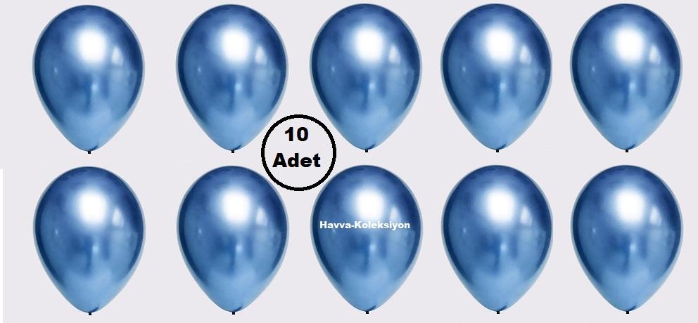 Mavi Krom Balon 12 iNÇ Mavi Renk 10 Adet Standart Boy 30 CM  Parti Süs Kutlama