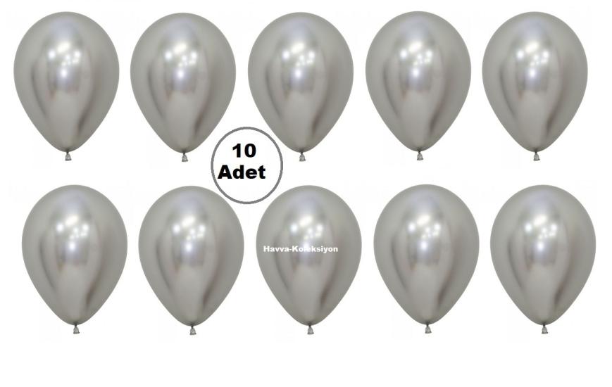 9 iNÇ Gümüş Krom Balon Çelik Renk 10 Adet Orta Boy 25 CM Parti Süs Kutlama