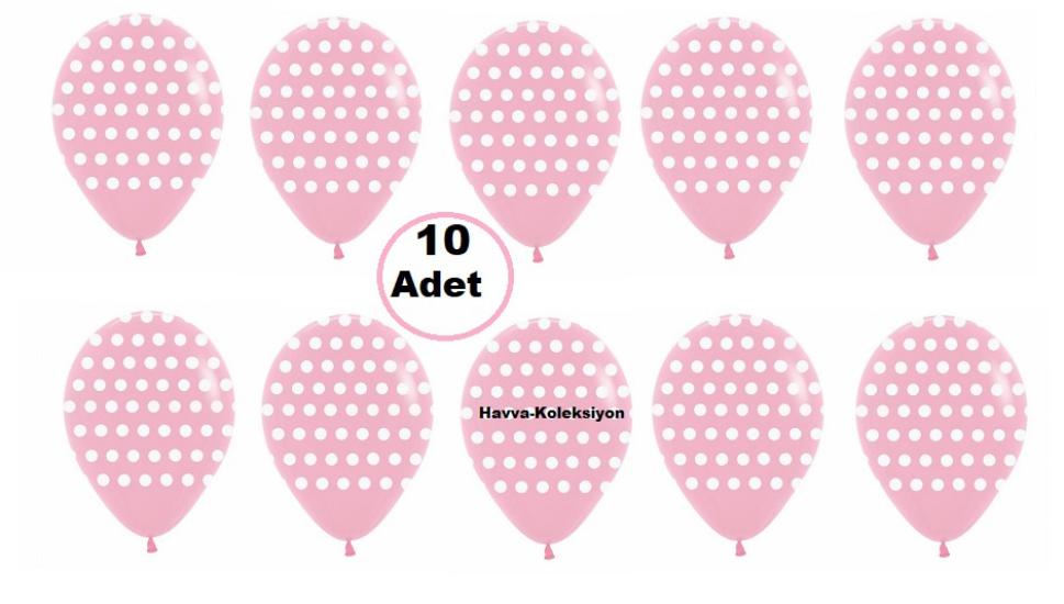 Pembe Beyaz Renk Puantiyeli 12 iNÇ Balon 10 Adet Boy 30 CM  Parti Süs Kutlama