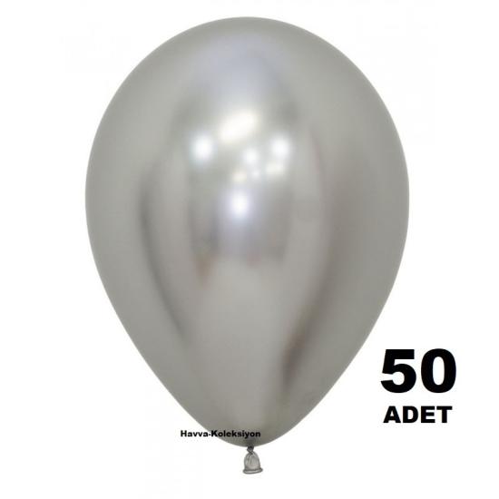 50 Adet Krom Balon Gümüş Çelik Renk 12 iNÇ Boy 30 CM  Parti Süs Kutlama Balon