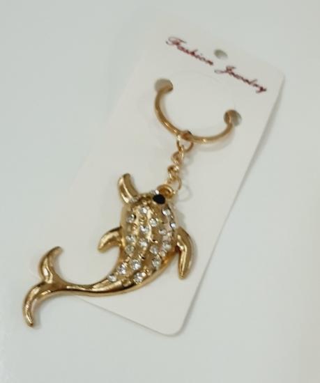 Gold Metal Anahtarlık Yunus Figürlü Taşlı  Hediyelik Anahtarlık Aksesuar 7 cm