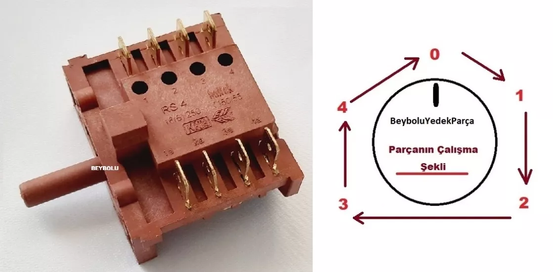 Luxell LX-13675 Şalter , Fırın Kademe Anahtarı 4+4 Komutatör 4 Konum + off