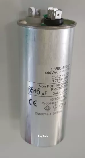 65+5 uF Klima Kapasitör , 65+5 mF 450 V AC Klima Kondansatörü